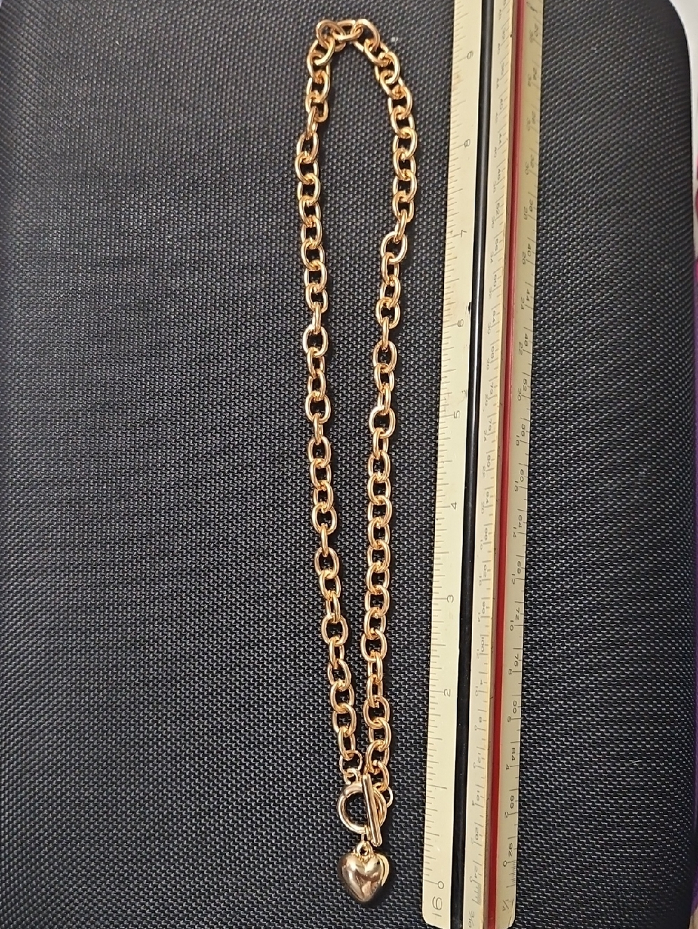 Gold Link Chain Necklace with Heart Pendant - Women Jewelry